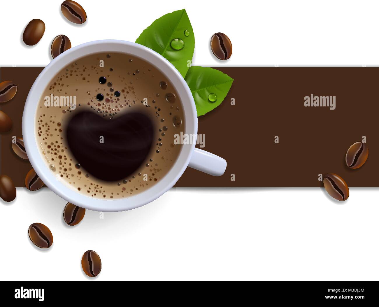 Banner con una taza de café y granos de café. Ilustración del Vector