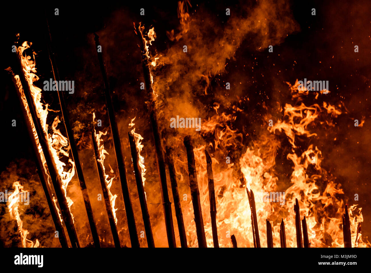 Campamento De Fuego Y La Llama De Una Antorcha Encendida De Bambú En La  Noche Fotos, retratos, imágenes y fotografía de archivo libres de derecho.  Image 18697366