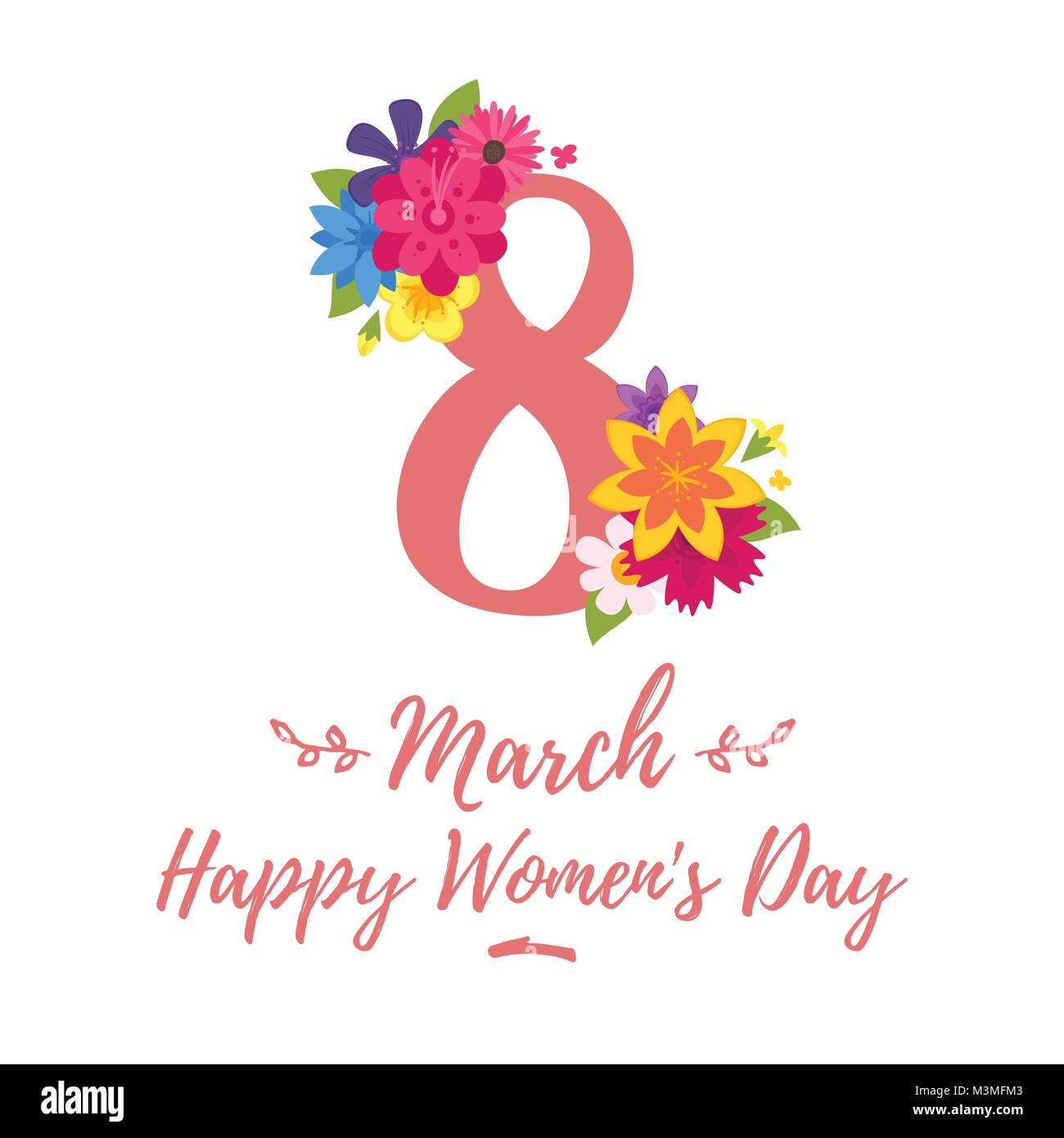 Estilo de dibujos animados de vectores 8 de marzo el Día Internacional de  la mujer tarjeta de felicitación con flores sobre fondo blanco Imagen  Vector de stock - Alamy