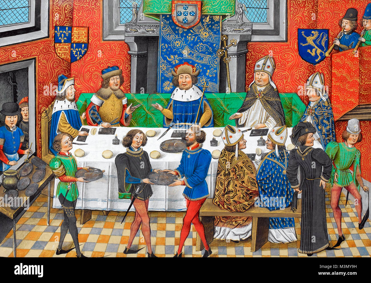 Juan de Gaunt, duque de Lancaster, comedor con Juan I, Rey de Portugal. Foto de stock