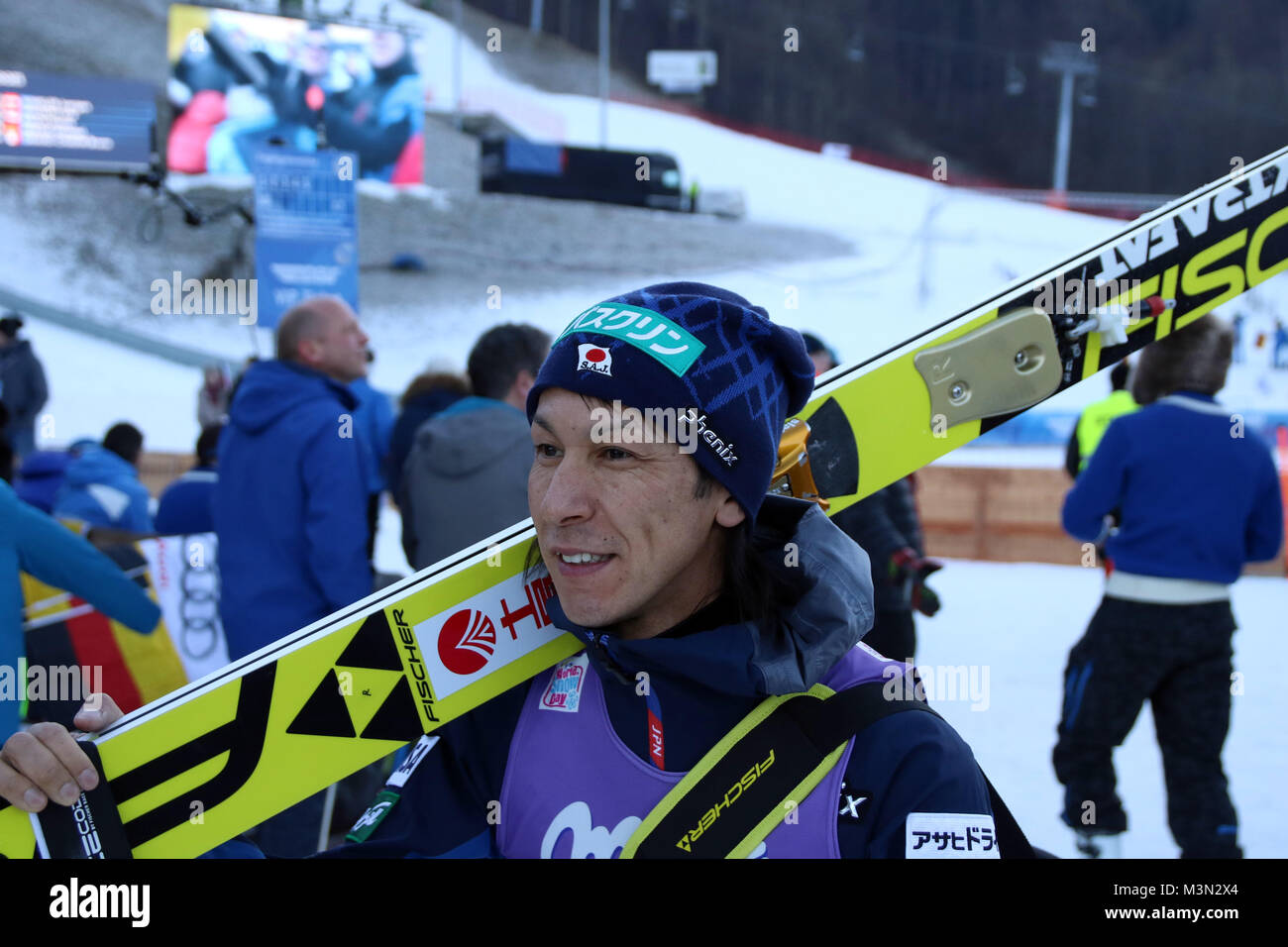 Skisprunglebende Noriaki Kasai (Japón / JAP) mueren schultert beim Neujahrsskispringen Esquí Garmisch-Partenkirchen 2017 Foto de stock