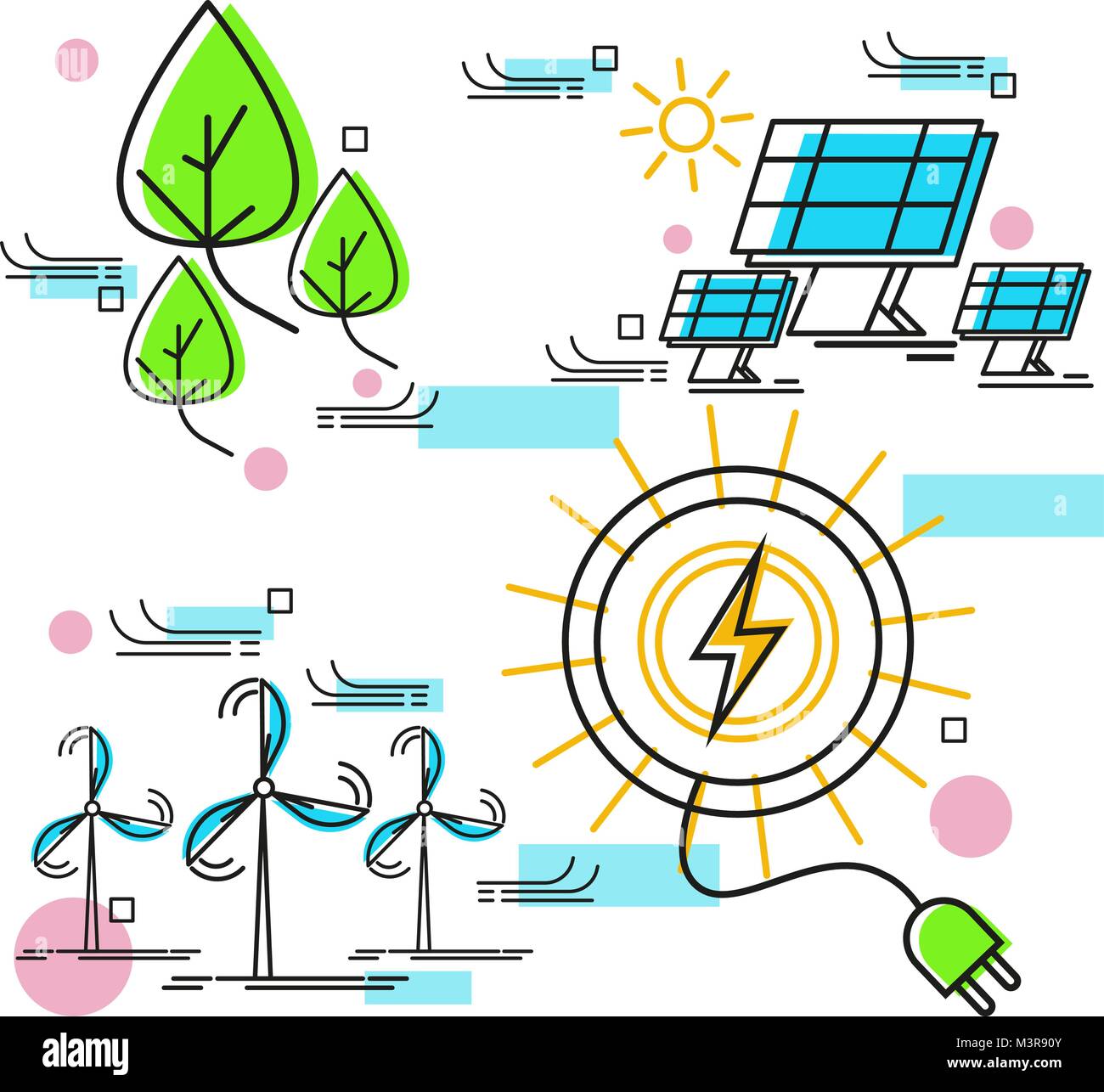 Línea de energía verde. Salvando la naturaleza o la ecología concepto. Generador de energía alternativa lineal de vectores. Protección de la naturaleza con la innovación y las modernas. Puede utilizar para