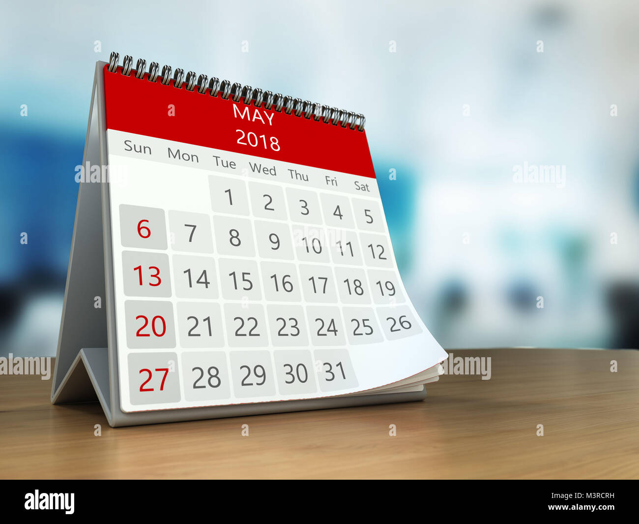 Subdividir Absorber tarjeta Ilustración 3d de un calendario sobre la mesa escritorio de oficina, mayo  2018 página Fotografía de stock - Alamy