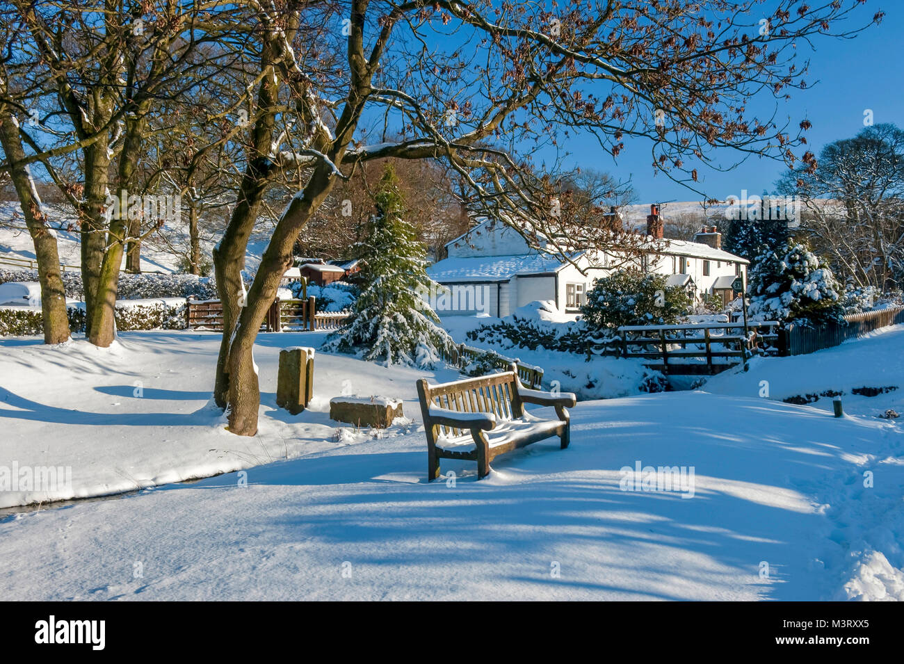 Escena de Invierno Blanco sotobosque es una aldea cerca de Chorley, Lancashire, Inglaterra. Foto de stock