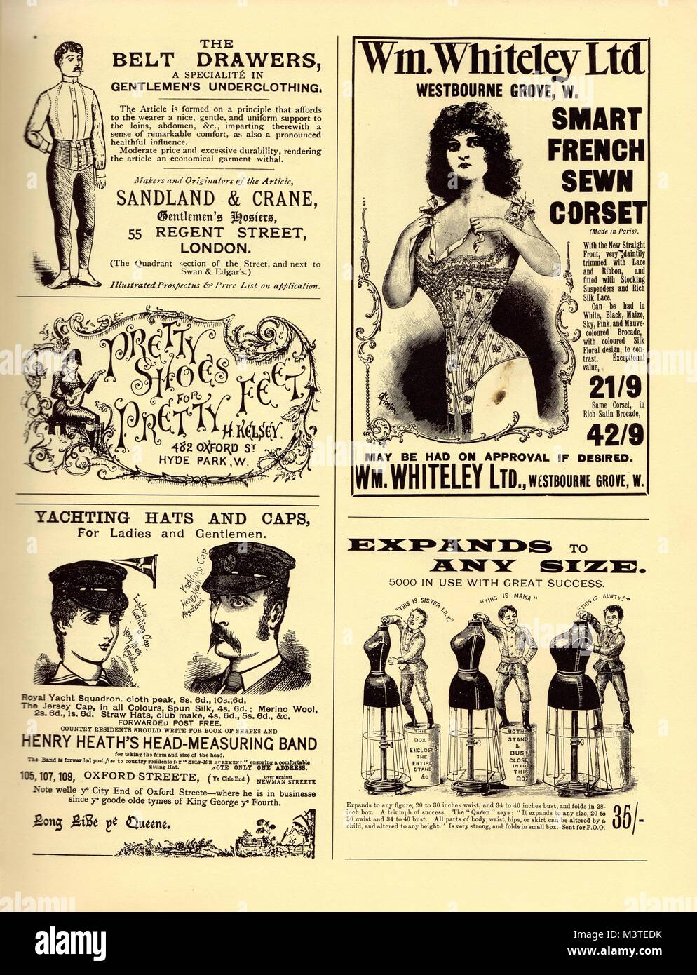 Carteles publicitarios victorianos y eduardianos que muestran ropa interior  y corsés para Hombres y mujeres de la época victoriana Circa 1900  Fotografía de stock - Alamy