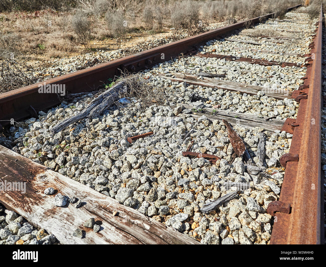 Abandonado ferrocarril o vías de ferrocarril o vías urbanas en Montgomery, Alabama, Estados Unidos. Foto de stock
