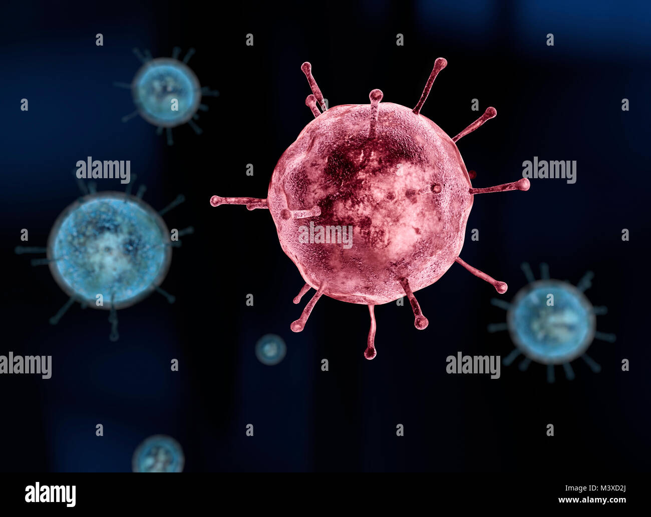 Virus, gripe, vista de un virus bajo un microscopio, las enfermedades infecciosas Foto de stock