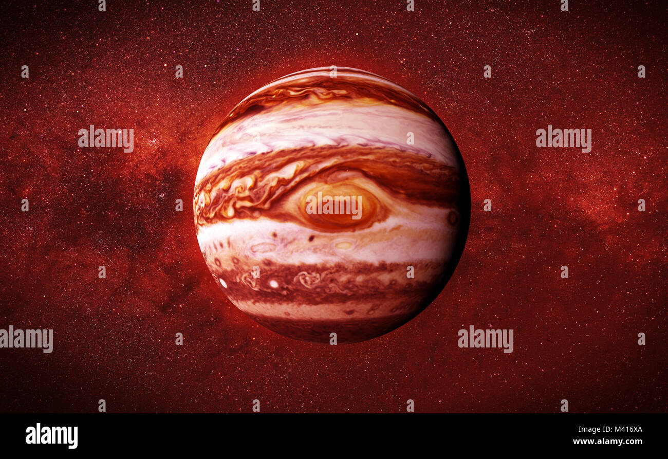 Planeta Júpiter y las estrellas de la galaxia Foto de stock
