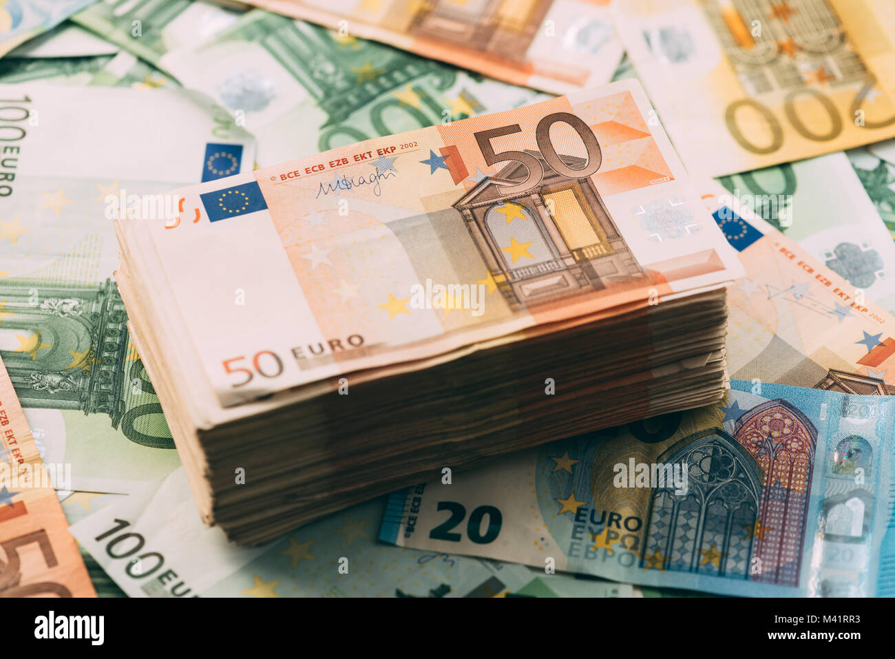 Fajo de billetes euro closeup Foto de stock