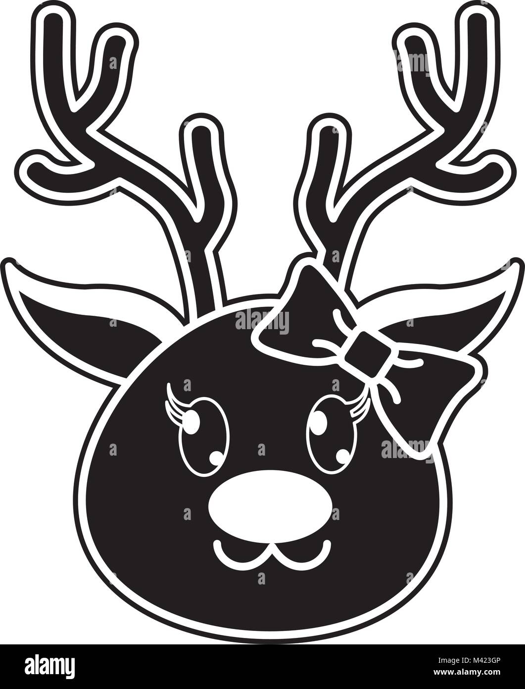 Silueta de cabeza de reno hembra animal lindo Imagen Vector de stock