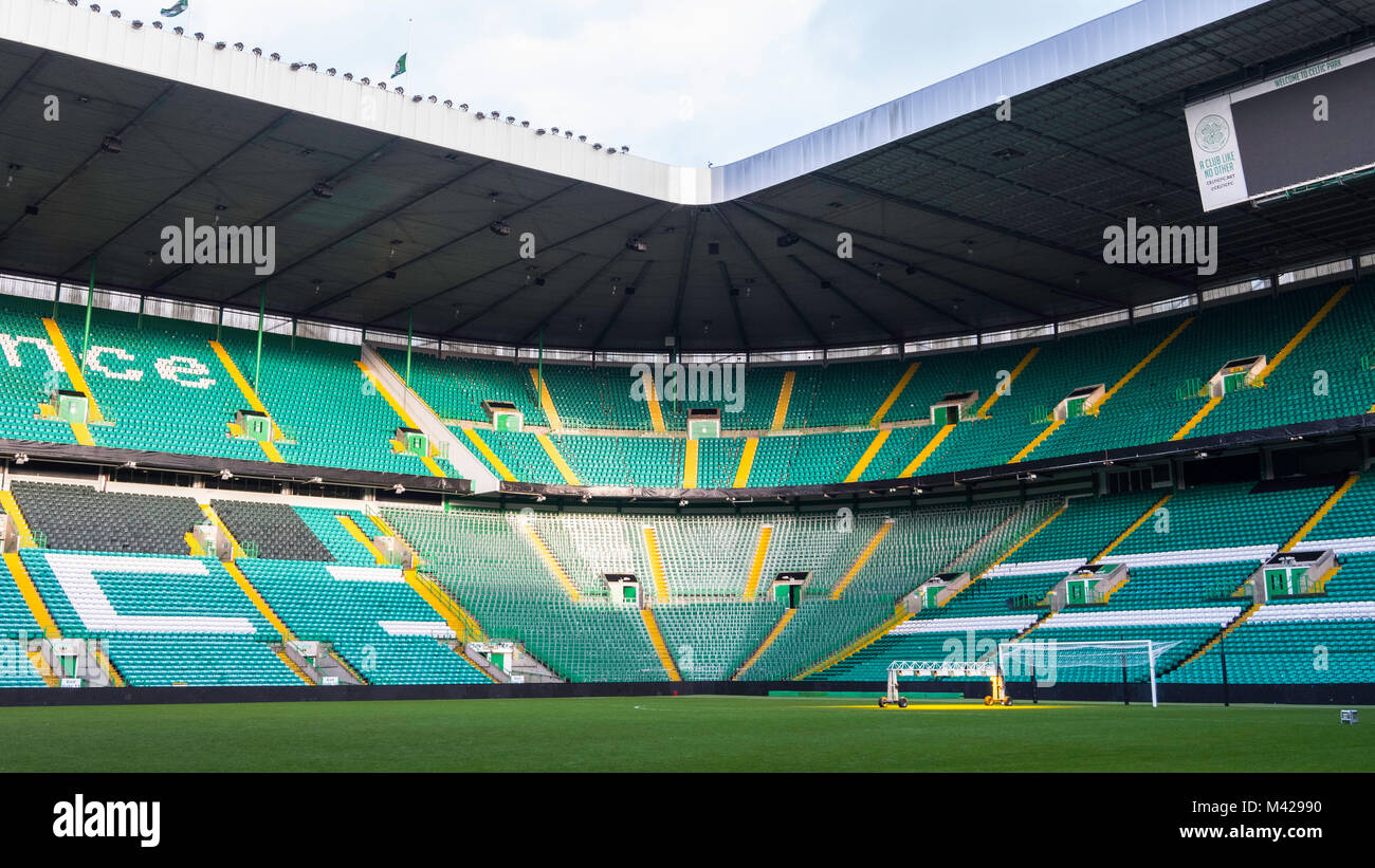 Vista de la zona permanente de estadio en el Celtic Park inicio de Celtic Football Club de Parkhead, Glasgow, Escocia, Reino Unido Foto de stock