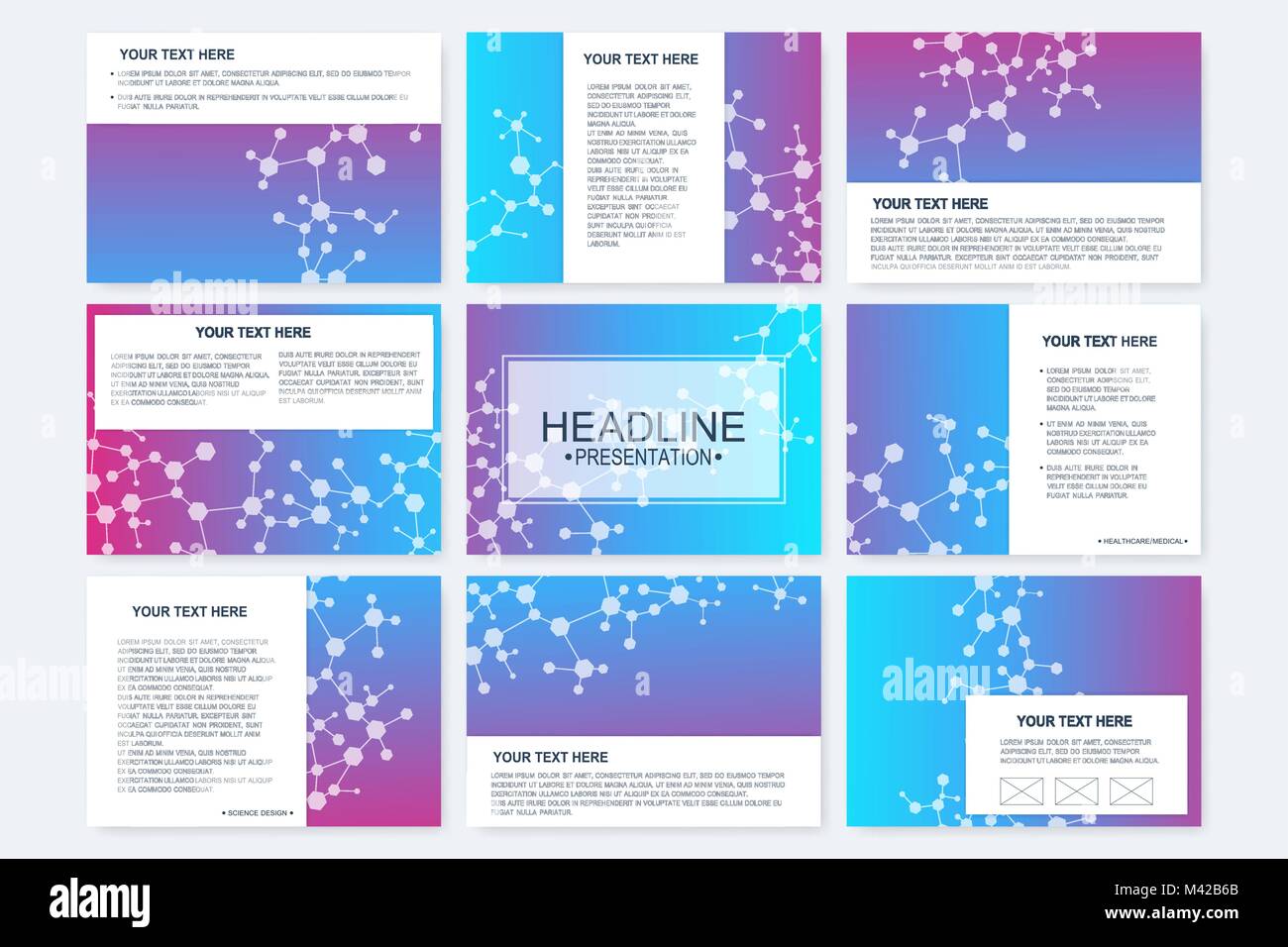 Gran Conjunto De Vector Plantillas Para Diapositivas De Presentacion Moderna Estructura De Fondo Grafico Molecula Y Comunicacion Patron Cientifico Atom Adn Medicina Ciencia Quimica De Diseno Imagen Vector De Stock Alamy