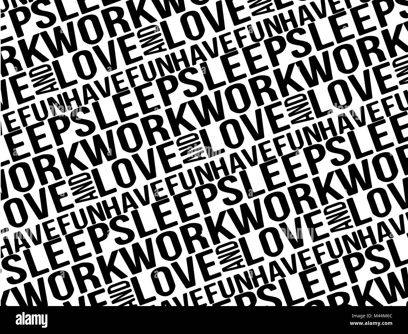 El trabajo del sueño de amor y divertirse patrón tipográfico Foto de stock