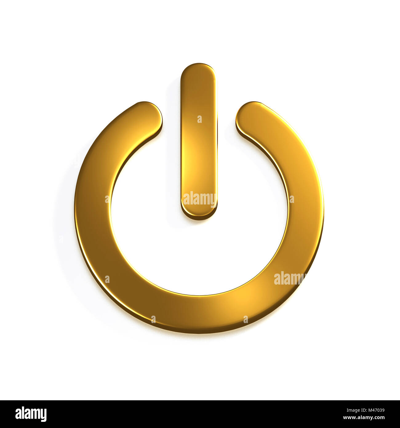 Botón de encendido del equipo de oro. 3D Render ilustración Foto de stock