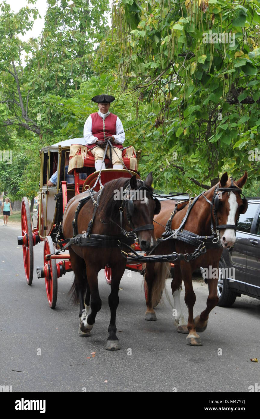 Paseos en carruajes tirados por caballos en Williamsburg, Virginia Foto de stock