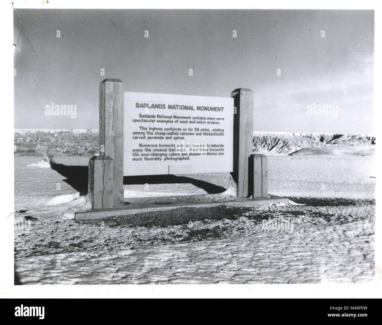 El Parque Nacional Badlands, fotografías históricas en blanco y negro. Entrada NE Foto de stock