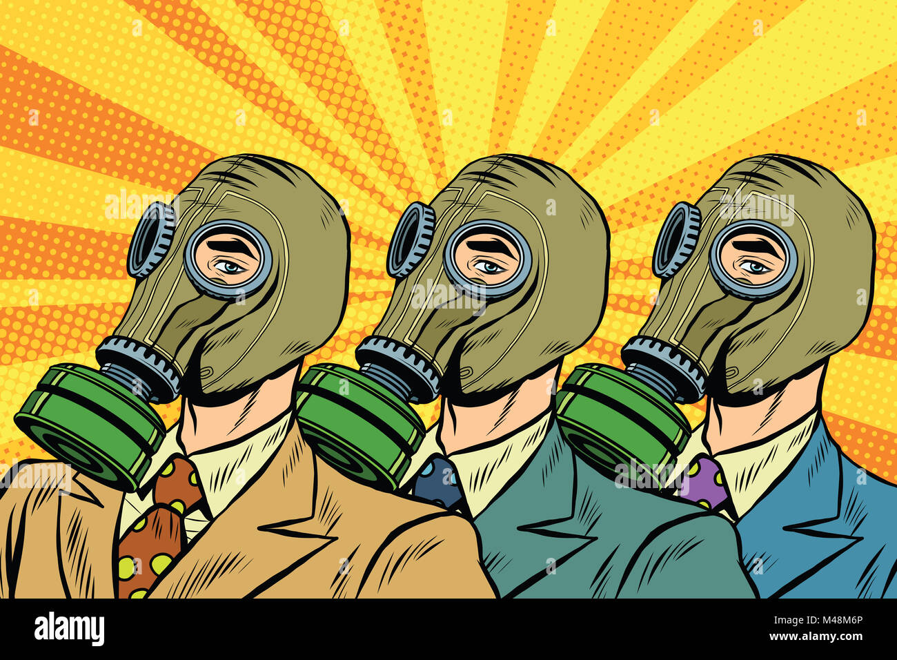 Personas en máscaras de gas el estilo arte Sots Foto de stock
