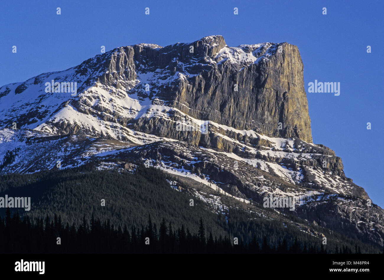 Pico de montaña en las Montañas Rocosas Canadienses / Parque Nacional Jasper. Foto de stock