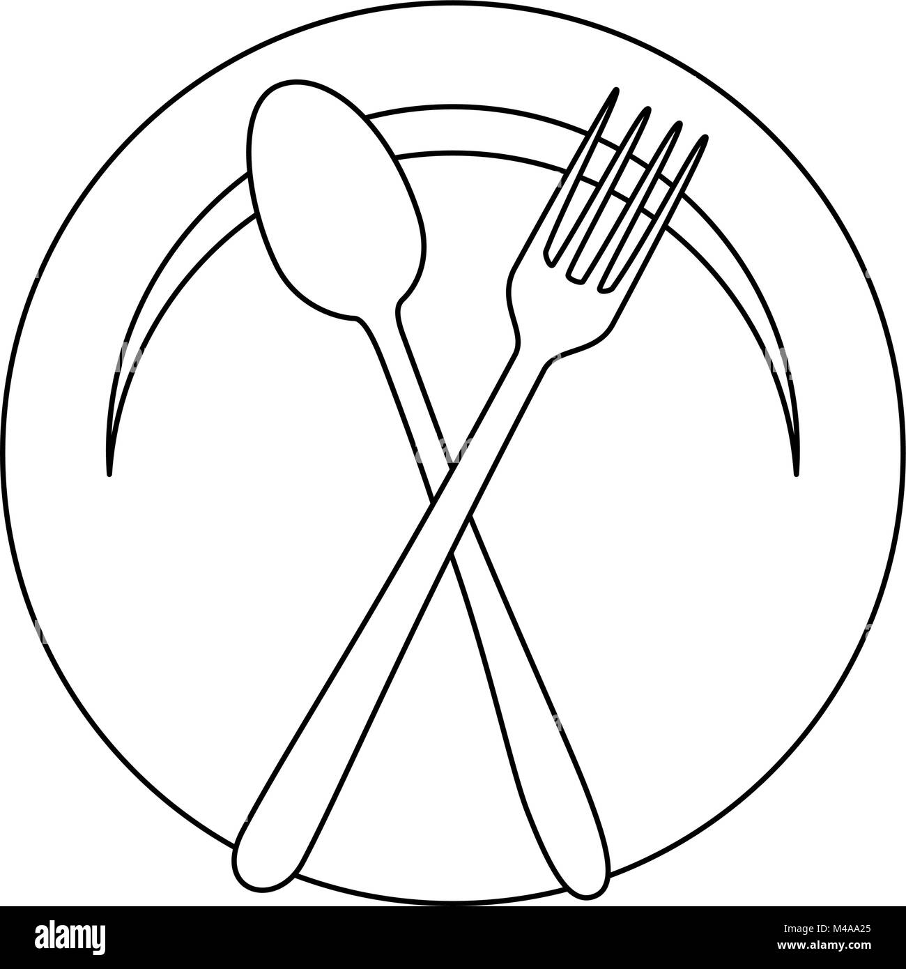 Plato con tenedor y cuchara cubiertos icono aislado Imagen Vector de stock  - Alamy