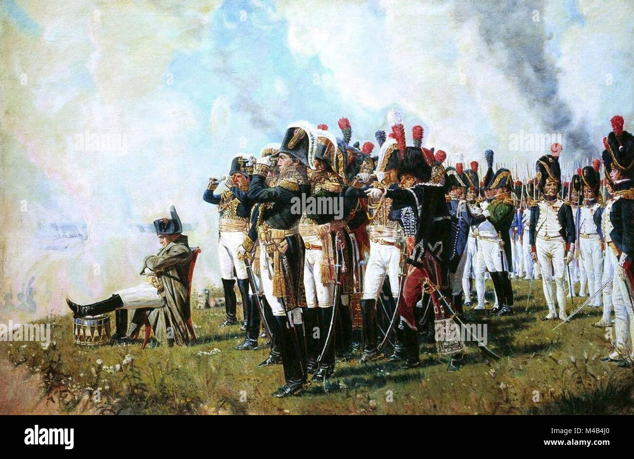 Napoleón I en el Borodino alturas por Vasily Vereshchagin pintada en 1897. La batalla de Borodino fue una batalla librada el 7 de septiembre de 1812 en las guerras napoleónicas durante la invasión francesa de Rusia. Se libró entre los ejércitos de Napoleón, Mikhail Kutuzov, Pyotr Bagration y Michael Andreas Barclay de Tolly. Foto de stock