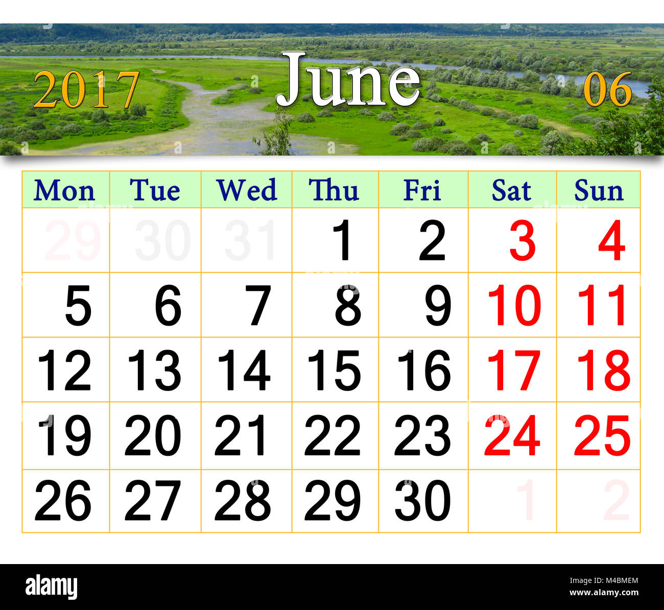 Calendario de julio de 2017 en el fondo del verano Foto de stock