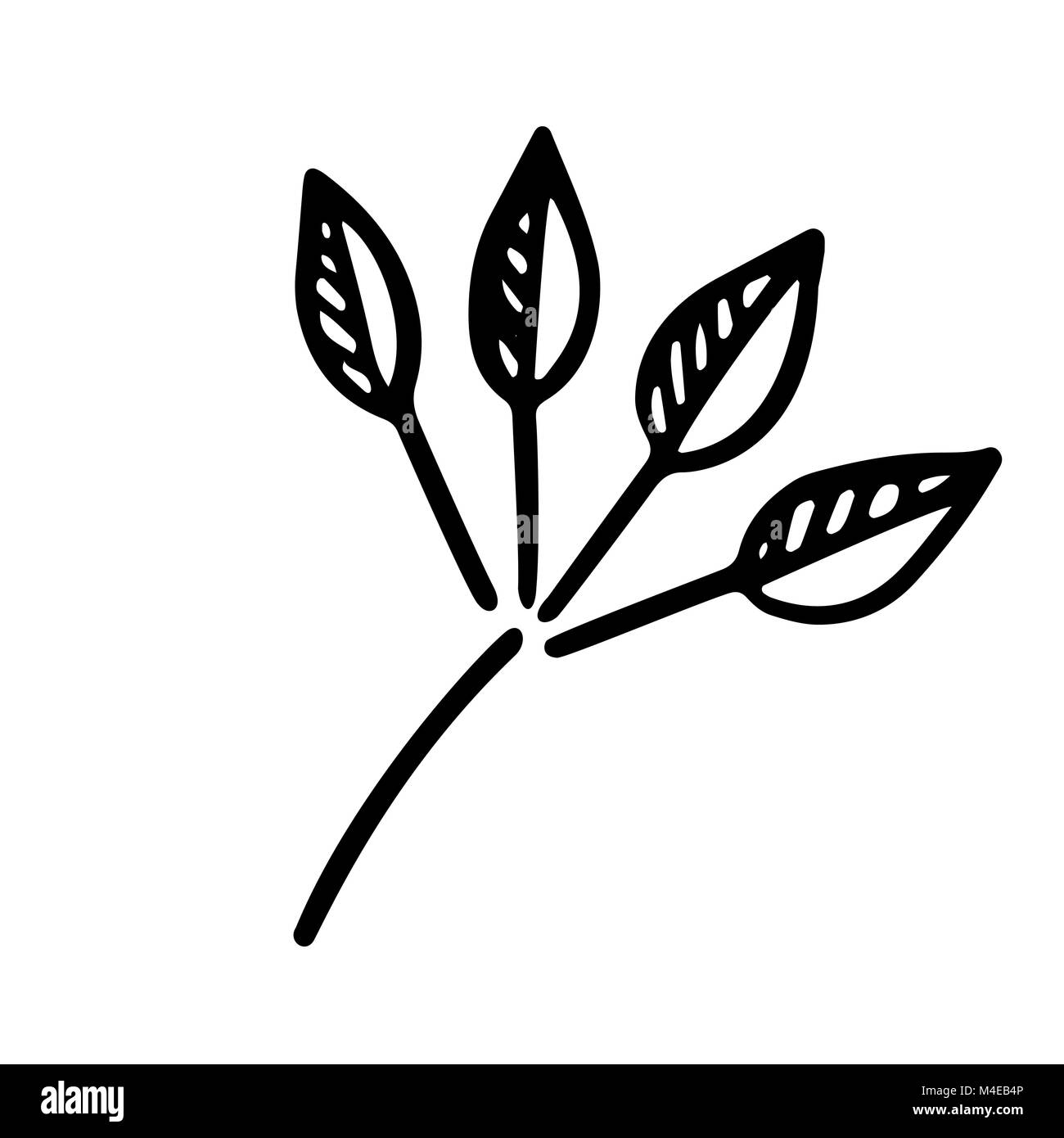 Icono de hoja. En blanco y negro ilustración vectorial Imagen Vector de