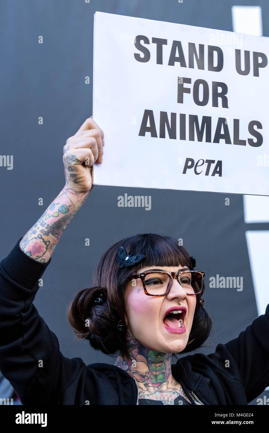 Los derechos de los animales PETA los manifestantes fuera de la Semana de la Moda de Londres sede principal. Crédito: Ian Davidson/Alamy Live News Foto de stock