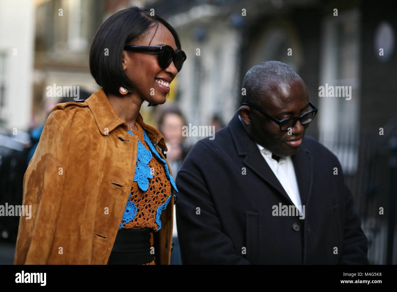Londres, Reino Unido. 16 Feb, 2018. Jourdan Dunn, Edward Enninful y Vanessa Kingori asistir a la morera'sAutumn-Winter 2018 desfile durante el primer día de la Moda de Londres : Londo Febrero 2018 Crédito: sherion mullings/Alamy Live News Foto de stock