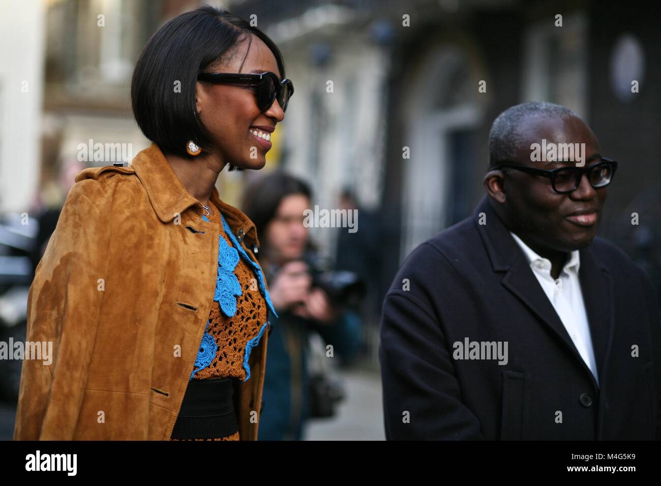Londres, Reino Unido. 16 Feb, 2018. Jourdan Dunn, Edward Enninful y Vanessa Kingori asistir a la morera'sAutumn-Winter 2018 desfile durante el primer día de la Moda de Londres : Londo Febrero 2018 Crédito: sherion mullings/Alamy Live News Foto de stock