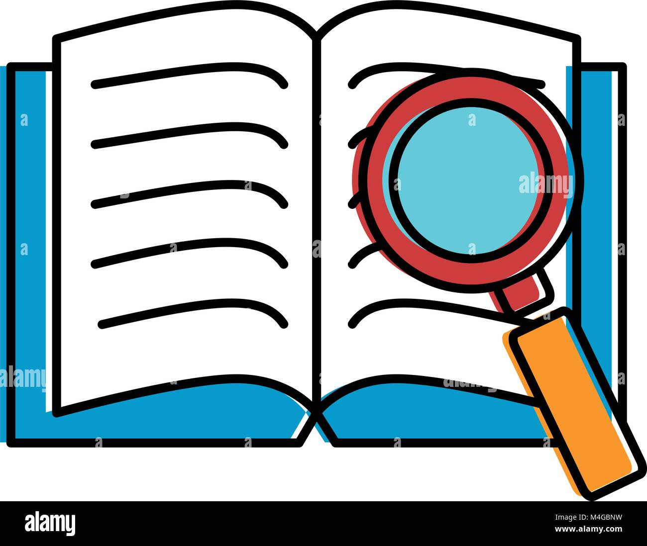 Libro de texto con lupa Imagen Vector de stock - Alamy