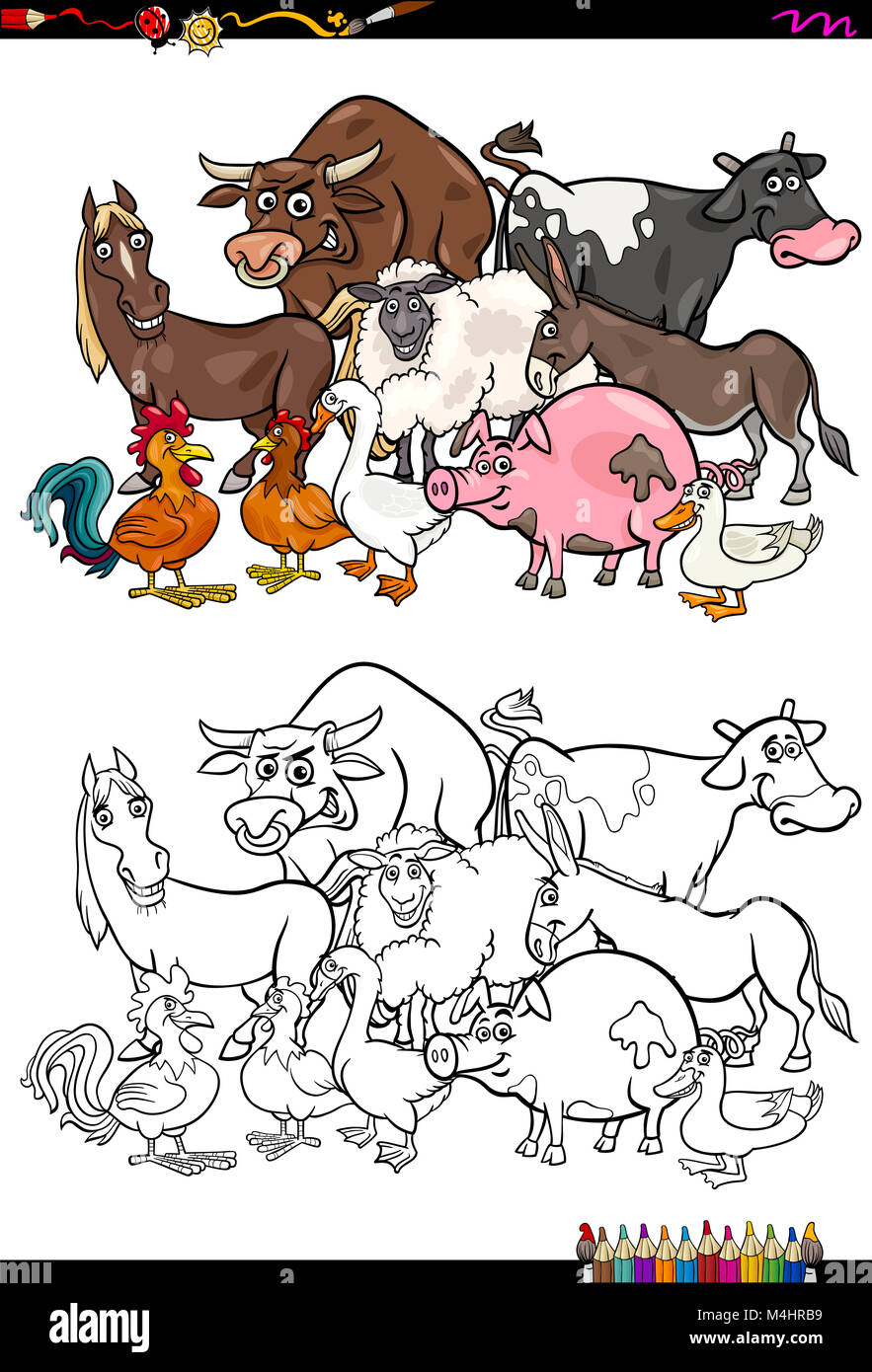 Libro para colorear de personajes de animales de granja Fotografía de stock  - Alamy