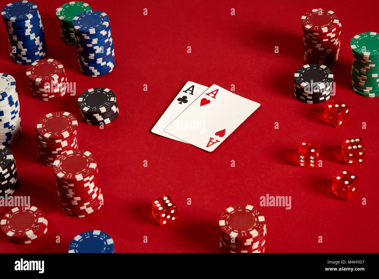 Cartas de poker Ases. Vista superior Stock Photo