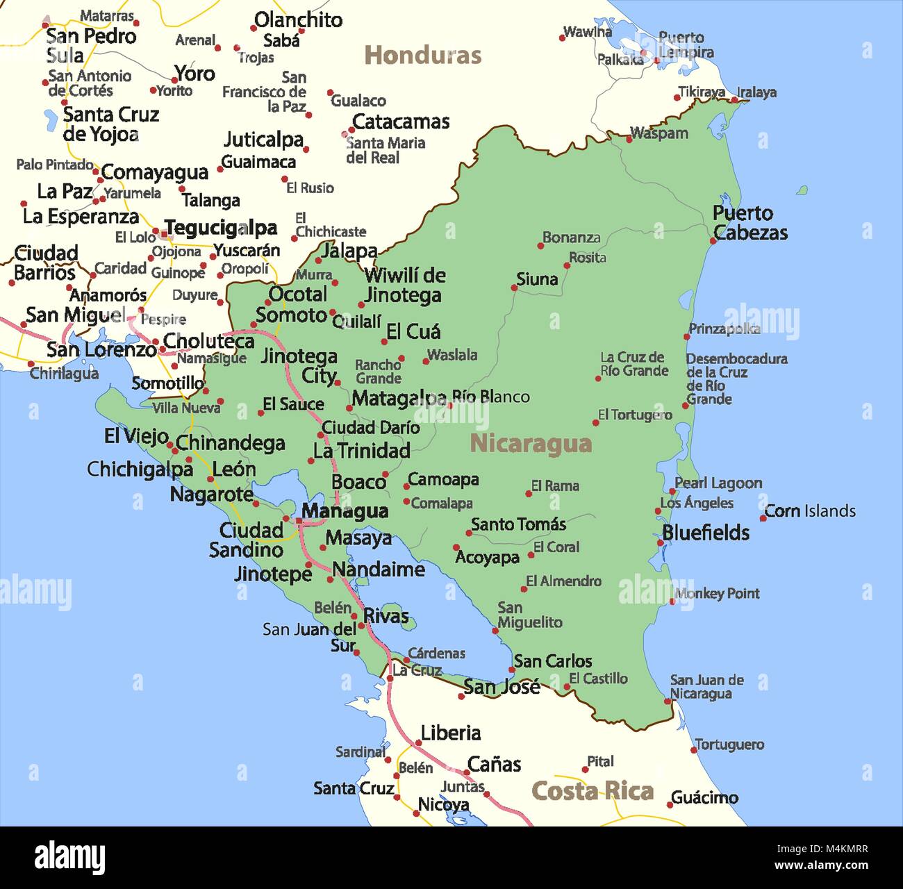 Mapa de nicaragua y sus carreteras fotografías e imágenes de alta  resolución - Alamy