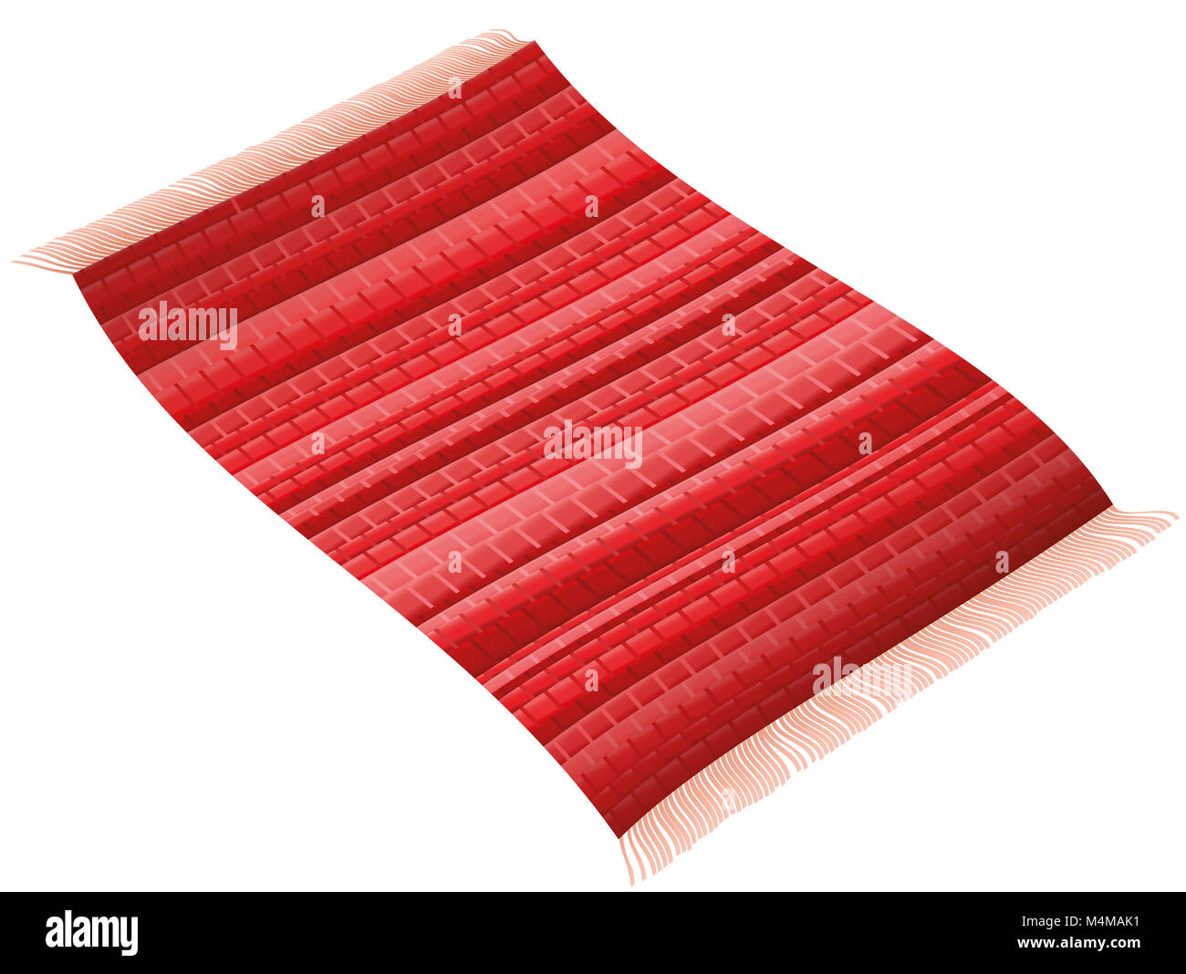 Alfombra Roja. Rag alfombra voladora como una alfombra mágica. Ilustración sobre fondo blanco. Foto de stock