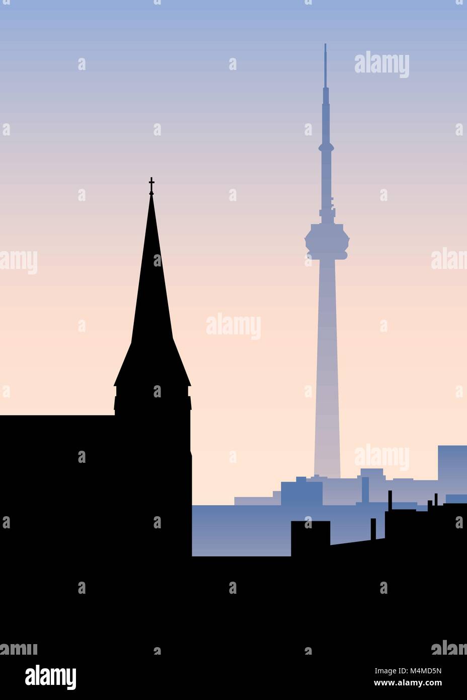 Skyline silueta de antiguas y modernas torres en Toronto, Ontario, Canadá. Ilustración del Vector
