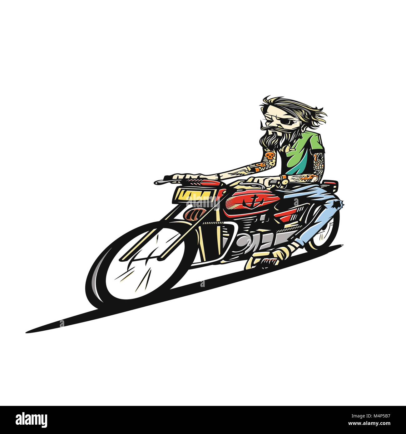 Un hombre montado en motocicleta en la carretera ilustración vectorial. Ilustración del Vector