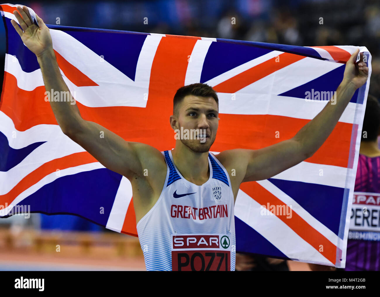 Andrew Pozzi ganó el hombre de 60 metros vallas durante la final de los campeonatos de atletismo británico SPAR interiores 2018 en el Arena de Birmingham, el sábado 17 de febrero de 2018. BIRMINGHAM, Inglaterra. Crédito: G Taka Taka Crédito: Wu Wu/Alamy Live News Foto de stock