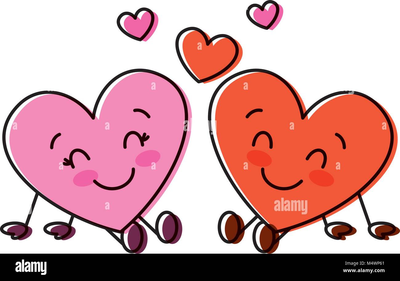 Bonitos corazones pareja sentada la relación de amor de dibujos animados  Imagen Vector de stock - Alamy