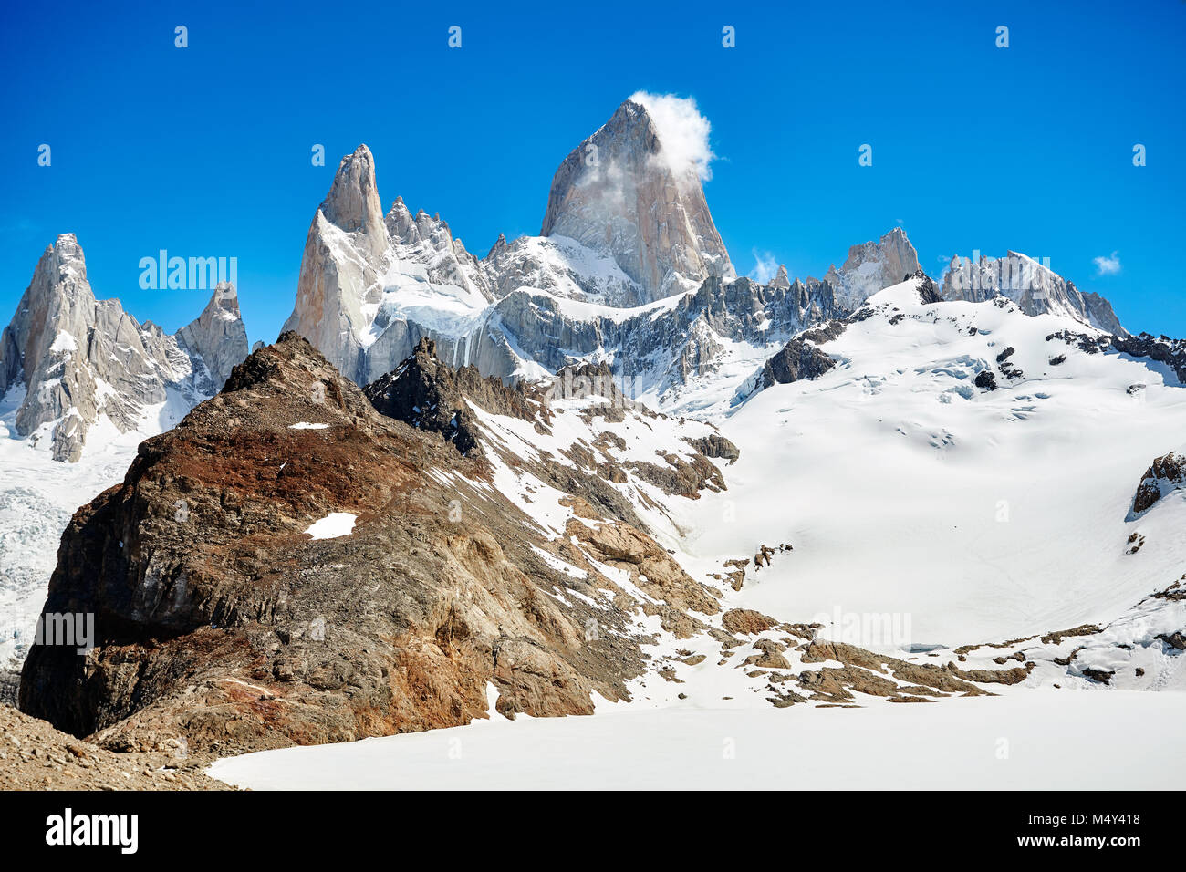 Cordillera de Fitz Roy, el Parque Nacional Los Glaciares, Argentina. Foto de stock