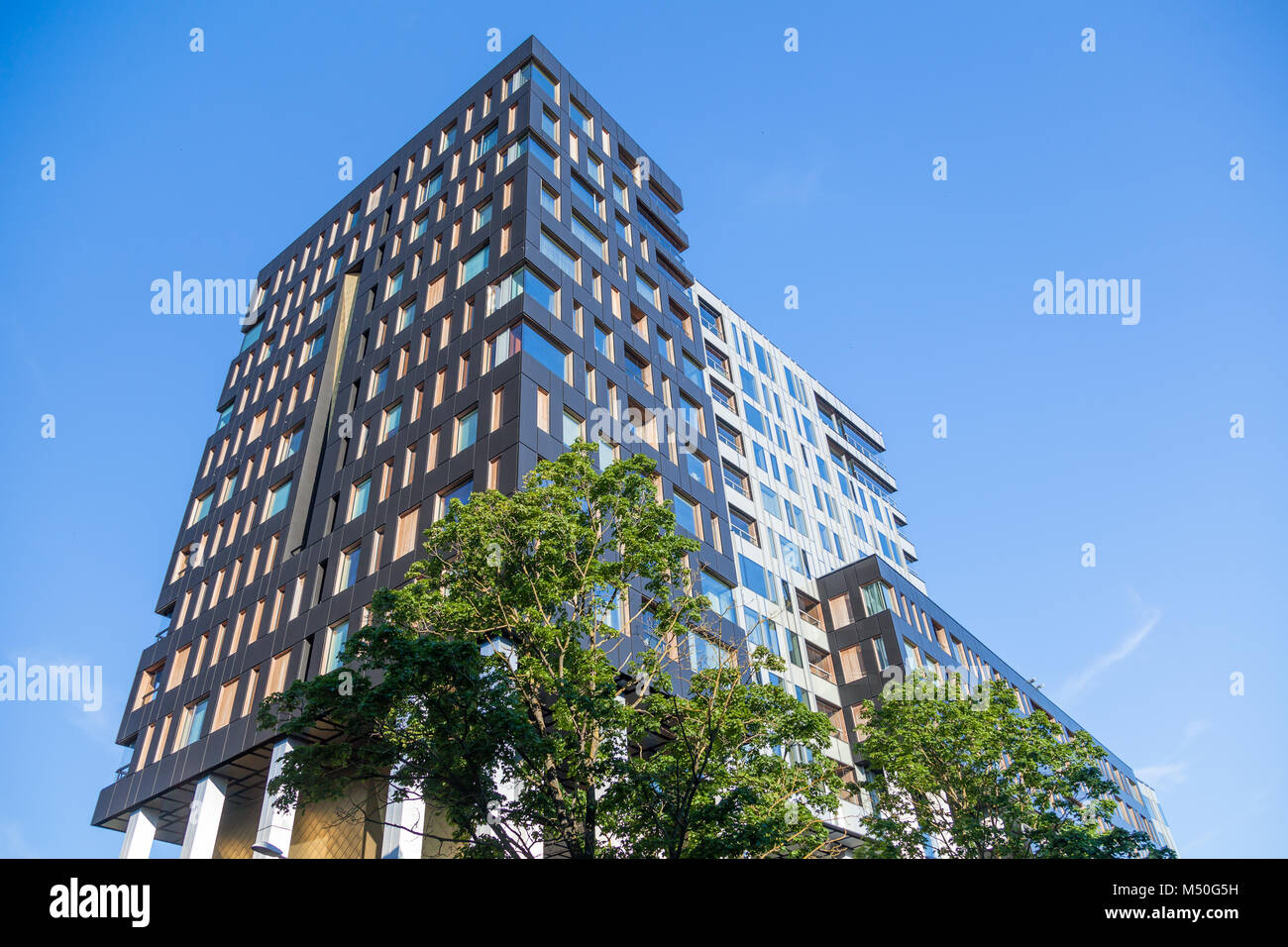 Casa de apartamentos en el estilo del minimalismo en Tallinn, calle Kentmanni Foto de stock