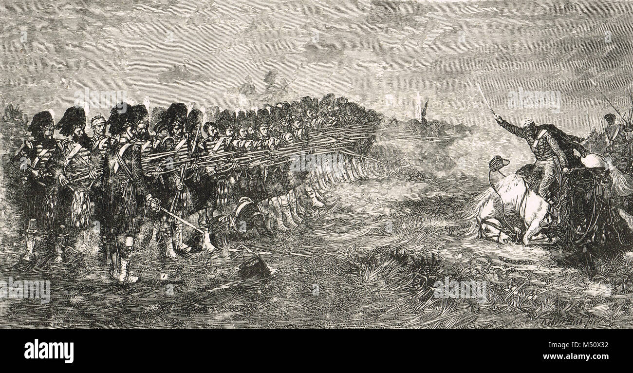 La batalla de Balaclava, el 25 de octubre de 1854, la guerra de Crimea, La avanzadilla rusa celebrada por la delgada línea roja Foto de stock
