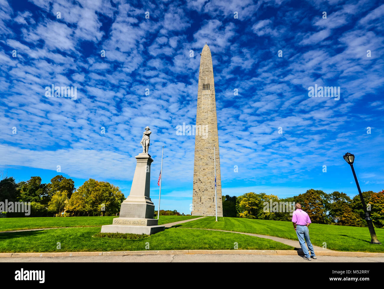 El Bennington Battle Monument está a 301-O-306-pie-alto obelisco de piedra situado a 15 Monument Circle, en Bennington, Vermont. El monumento conmemorativo Foto de stock