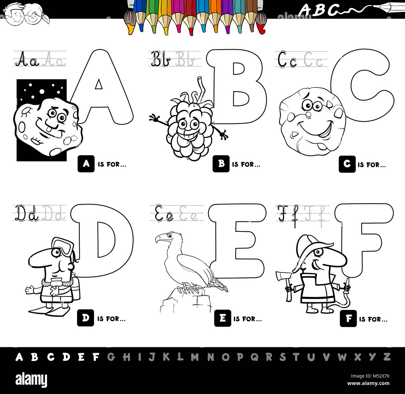Las letras del abecedario dibujos animados educativos coloring book  Fotografía de stock - Alamy