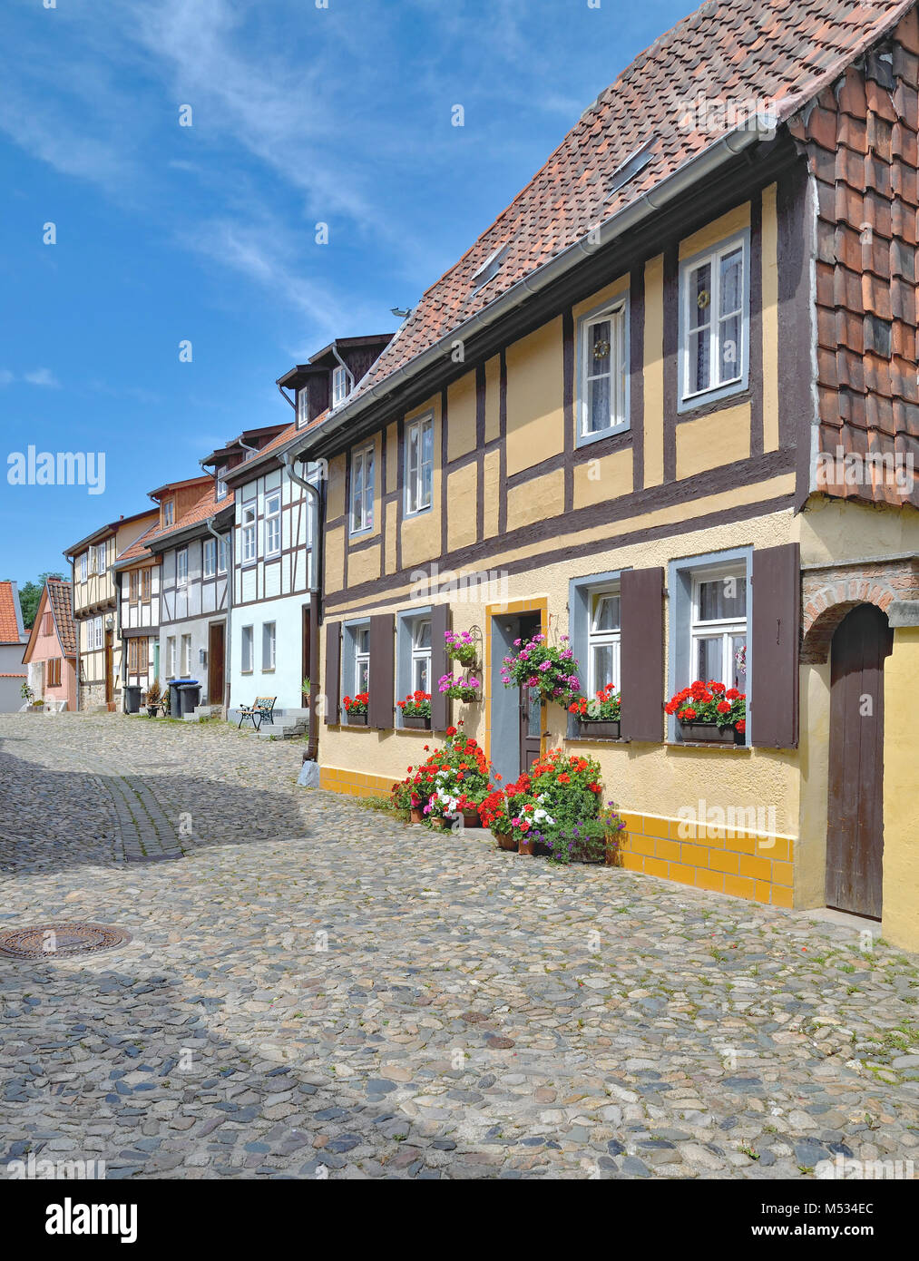 Casco Antiguo de Quedlinburg denominada Muenzenberg, Sajonia-Anhalt, Alemania Foto de stock