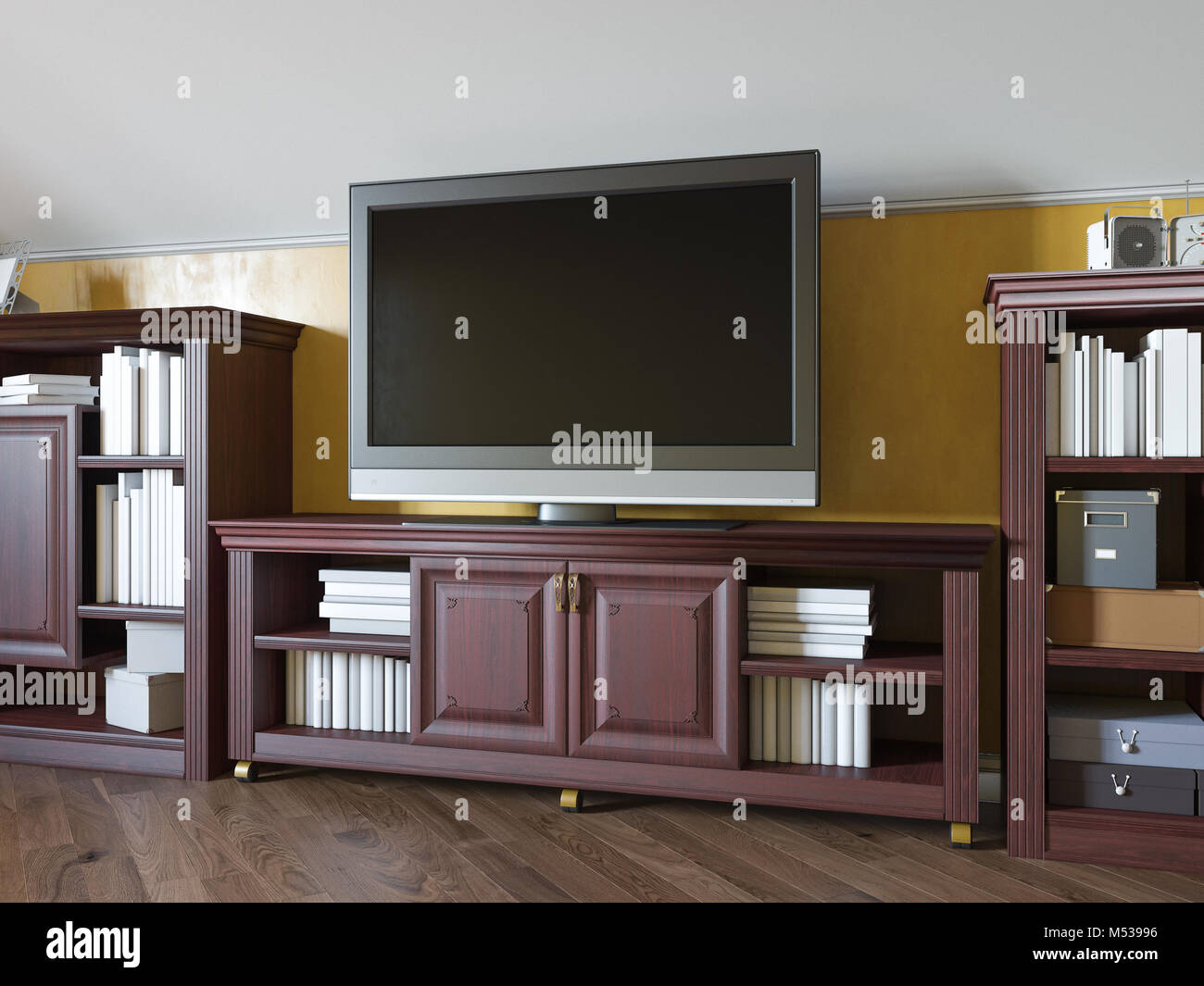 Ilustración 3d de una biblioteca casera en el ático de una casa privada