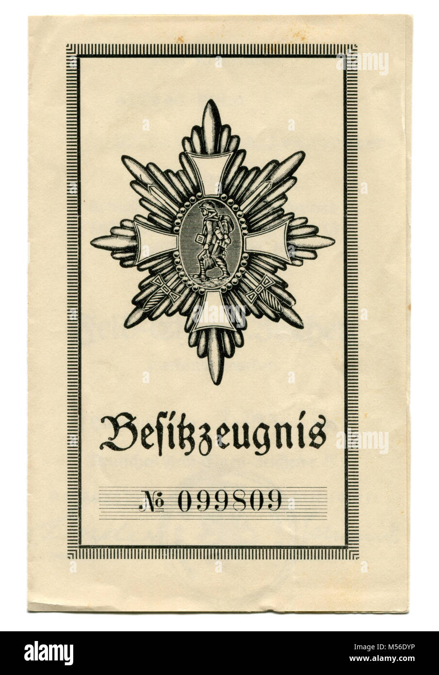 Cubierta del documento de adjudicación para la insignia de honor de campo alemán (Deutsches-Feld-Ehrenzeichen) del soldado de la primera guerra mundial, Alemania, Weimar Foto de stock