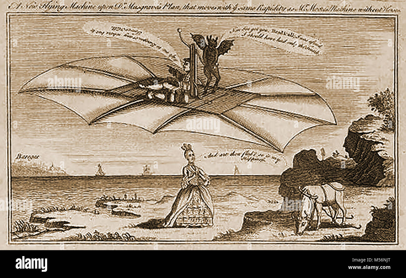 La histórica aeronáutica, globos y máquinas voladoras - Una primera máquina voladora representado como Satan's alfombra voladora Foto de stock