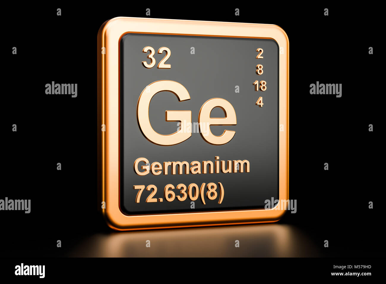Germanio Ge, elemento químico. 3D rendering aislado sobre fondo negro Foto de stock