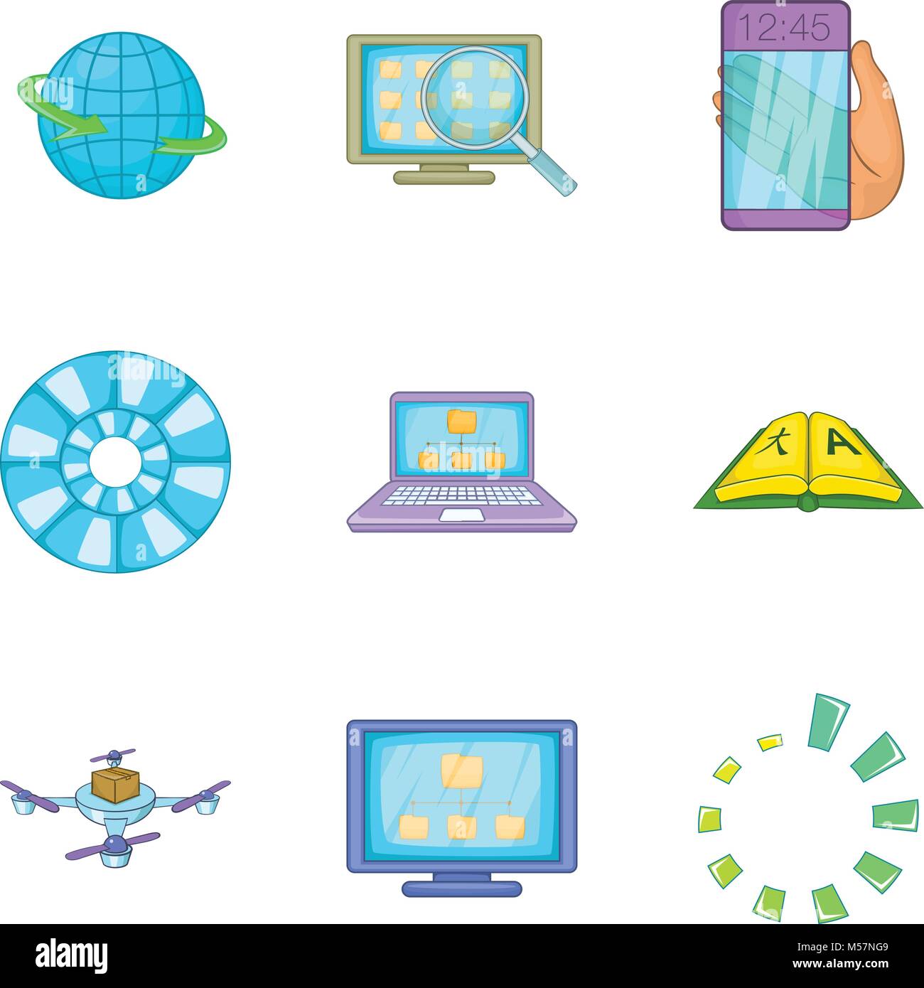 Algoritmo de búsqueda, el conjunto de iconos de estilo de dibujos animados  Imagen Vector de stock - Alamy