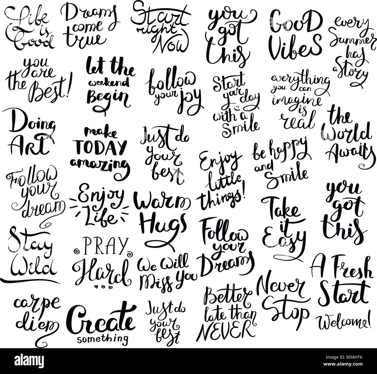 Gran Conjunto De Frases Letras Vector Dibujados A Mano Moderna